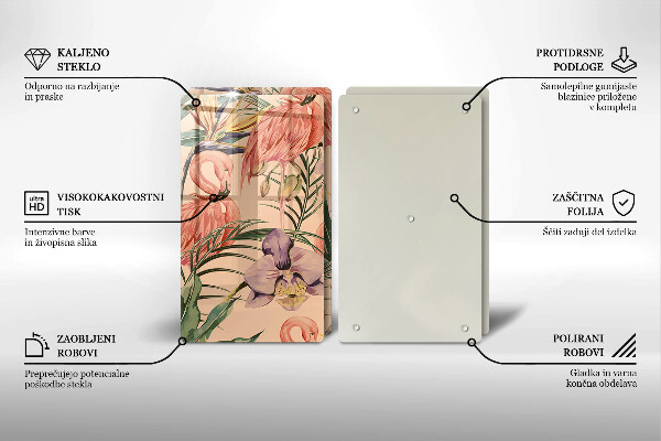 Skleněná krájecí deska Plameňáci ilustrace