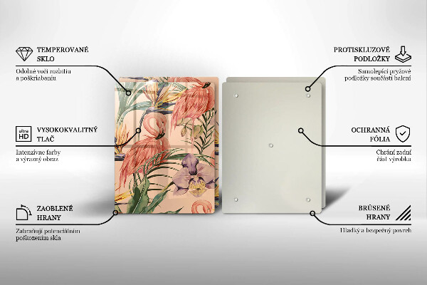 Skleněná krájecí deska Plameňáci ilustrace