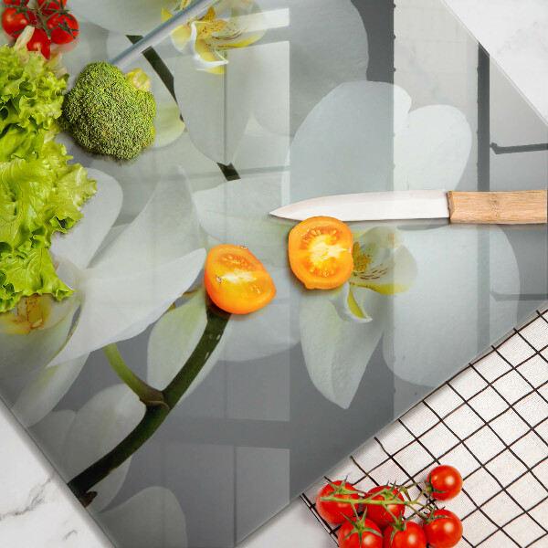 Skleněná krájecí deska Bílé květy orchidejí