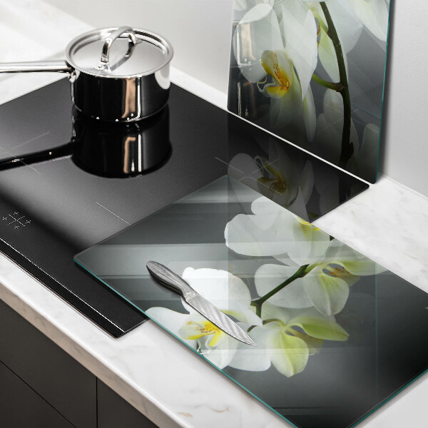 Skleněná krájecí deska Bílé květy orchidejí