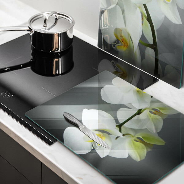 Skleněná krájecí deska Bílé květy orchidejí