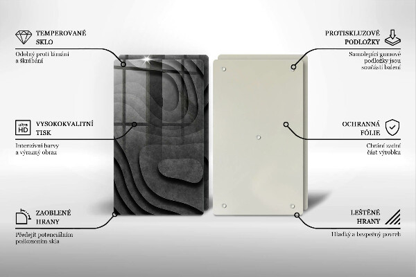 Skleněná krájecí deska 3d tvary kamenů