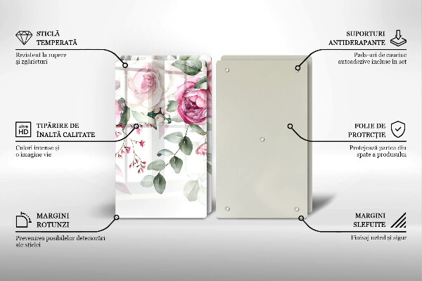 Krájecí prkénko skleněné Akvarel růže