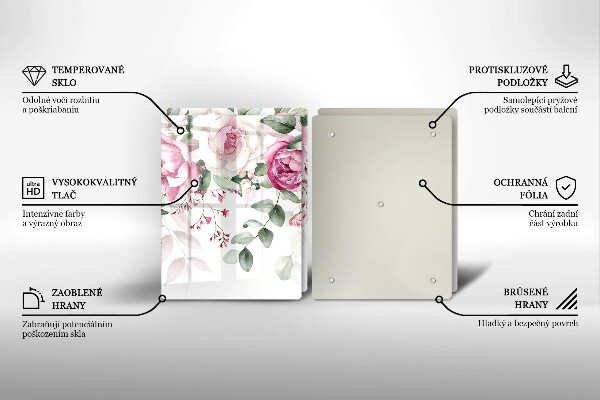 Krájecí prkénko skleněné Akvarel růže