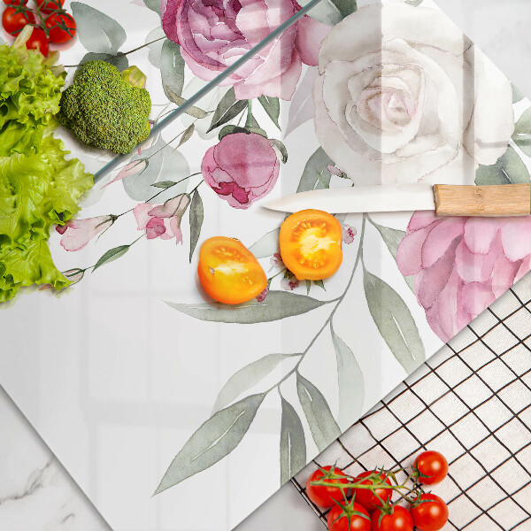 Krájecí prkénko skleněné Akvarel růže