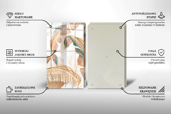 Krájecí prkénko skleněné Boho peří a listy