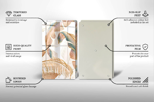 Krájecí prkénko skleněné Boho peří a listy