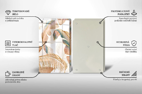 Krájecí prkénko skleněné Boho peří a listy