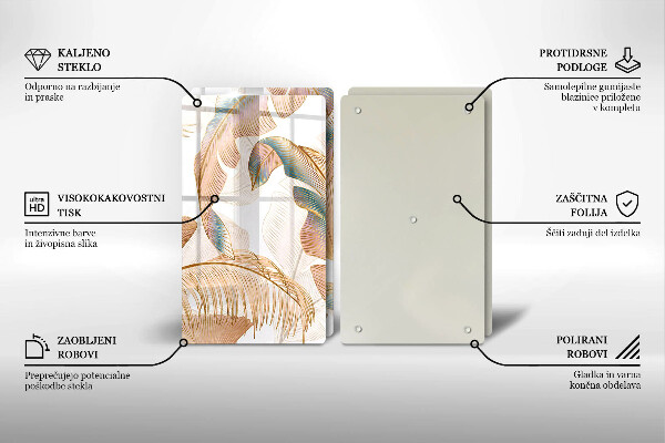 Krájecí prkénko skleněné Boho peří a listy