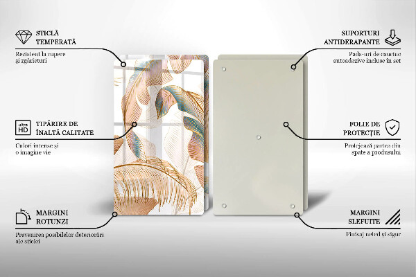 Krájecí prkénko skleněné Boho peří a listy