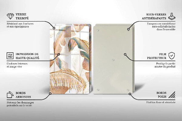 Krájecí prkénko skleněné Boho peří a listy