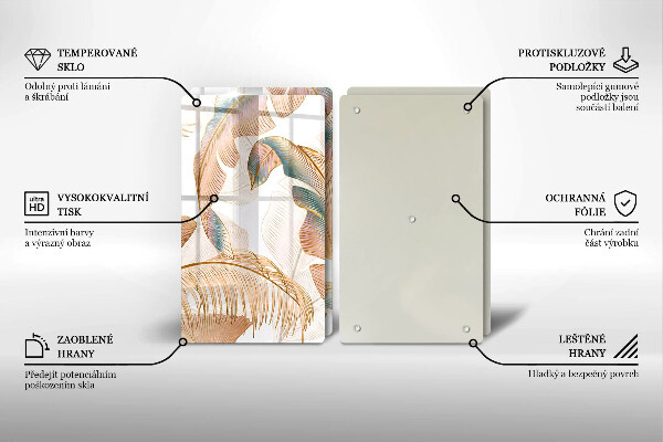 Krájecí prkénko skleněné Boho peří a listy