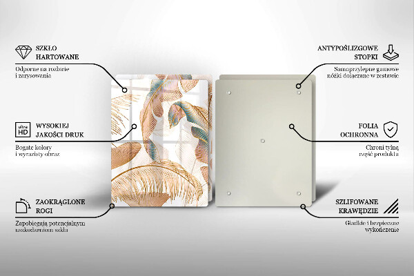 Krájecí prkénko skleněné Boho peří a listy