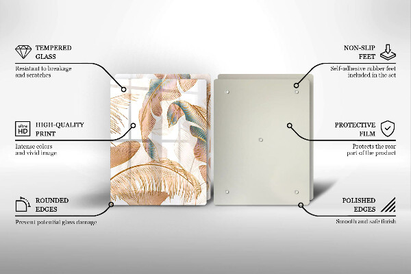 Krájecí prkénko skleněné Boho peří a listy