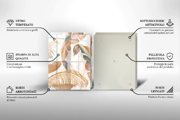 Krájecí prkénko skleněné Boho peří a listy