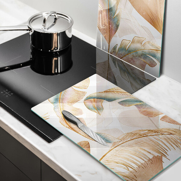 Krájecí prkénko skleněné Boho peří a listy