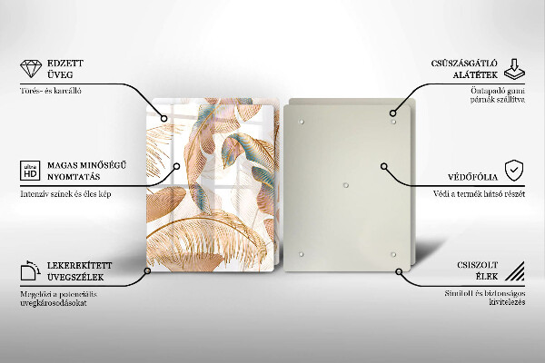 Krájecí prkénko skleněné Boho peří a listy