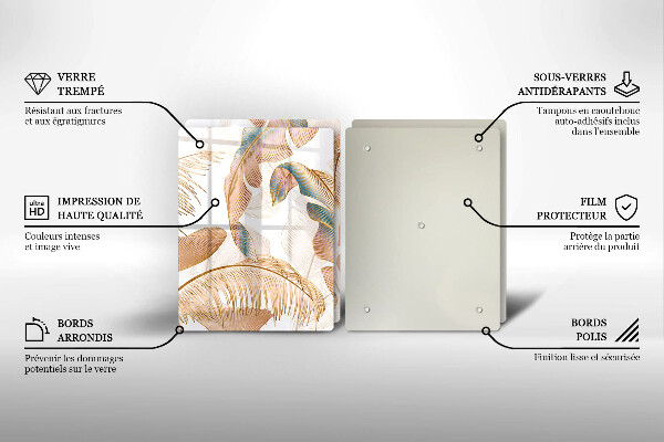 Krájecí prkénko skleněné Boho peří a listy