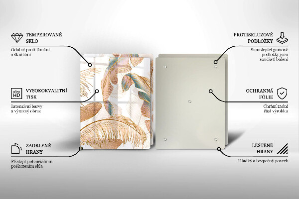 Krájecí prkénko skleněné Boho peří a listy