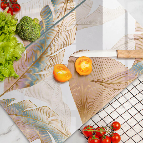 Krájecí prkénko skleněné Boho peří a listy