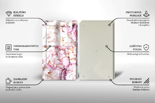 Skleněná krájecí deska Pivoňková kytice