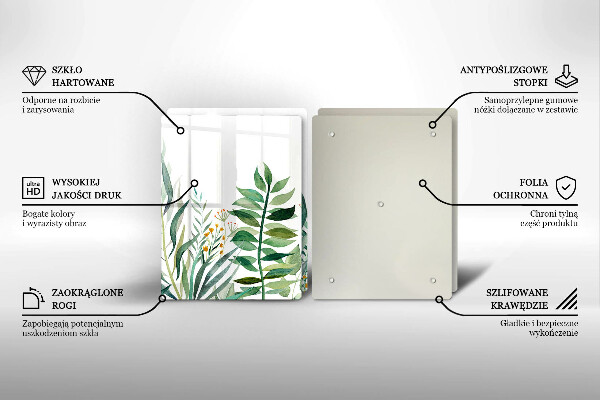 Skleněná krájecí deska Ilustrace rostlin listy