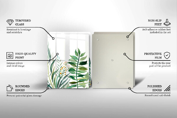 Skleněná krájecí deska Ilustrace rostlin listy