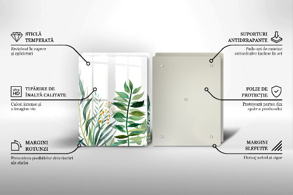 Skleněná krájecí deska Ilustrace rostlin listy