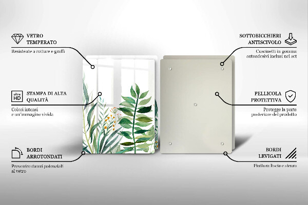 Skleněná krájecí deska Ilustrace rostlin listy