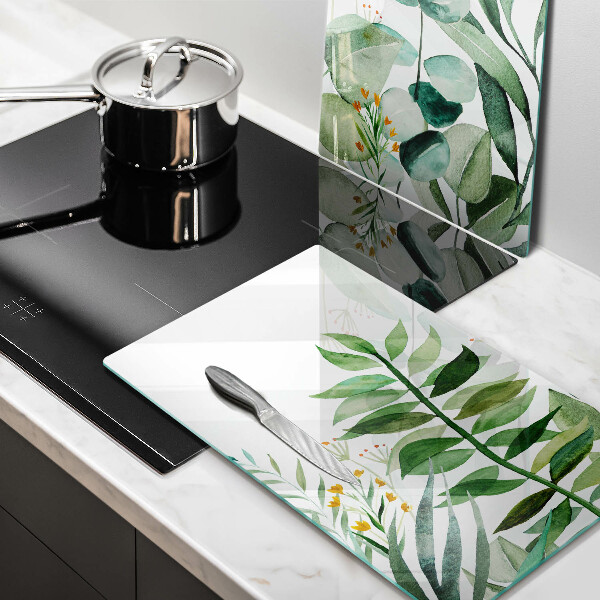 Skleněná krájecí deska Ilustrace rostlin listy