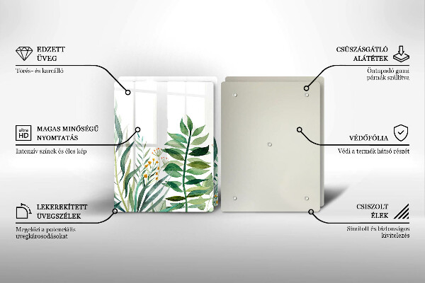 Skleněná krájecí deska Ilustrace rostlin listy