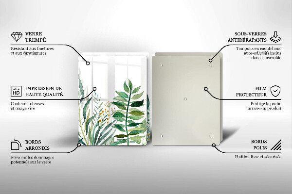 Skleněná krájecí deska Ilustrace rostlin listy