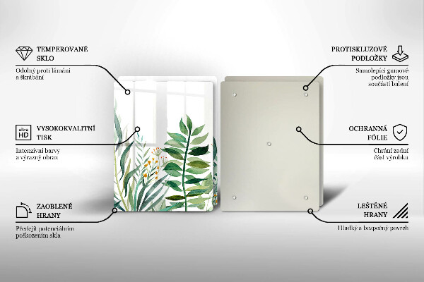 Skleněná krájecí deska Ilustrace rostlin listy