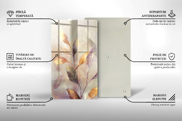 Skleněná deska do kuchyně Malované boho listy