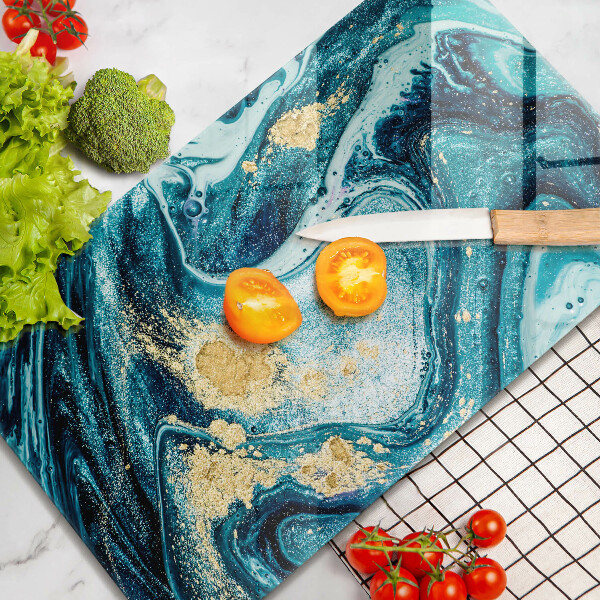 Skleněná krájecí deska Modré zlato abstrakce