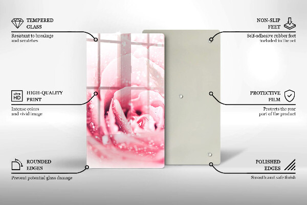 Skleněná deska do kuchyně Kapky rosy a květ růže
