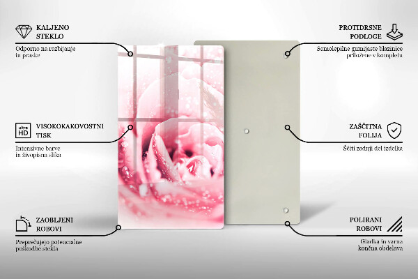 Skleněná deska do kuchyně Kapky rosy a květ růže