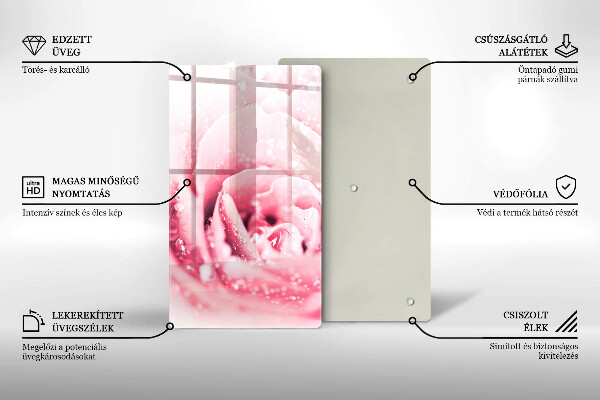 Skleněná deska do kuchyně Kapky rosy a květ růže