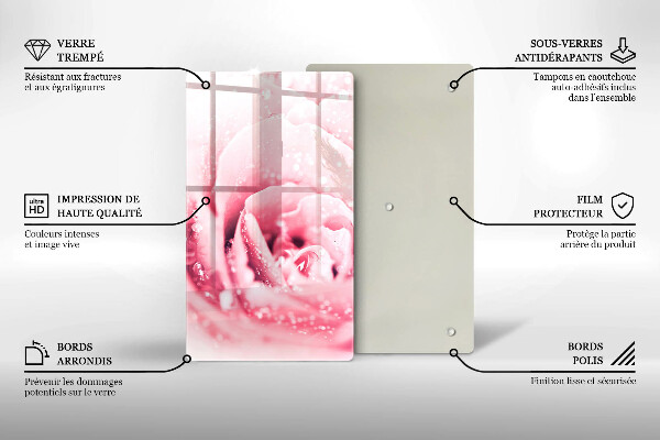 Skleněná deska do kuchyně Kapky rosy a květ růže
