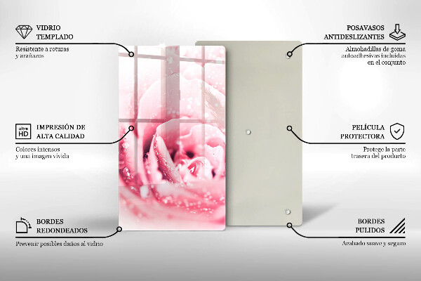Skleněná deska do kuchyně Kapky rosy a květ růže