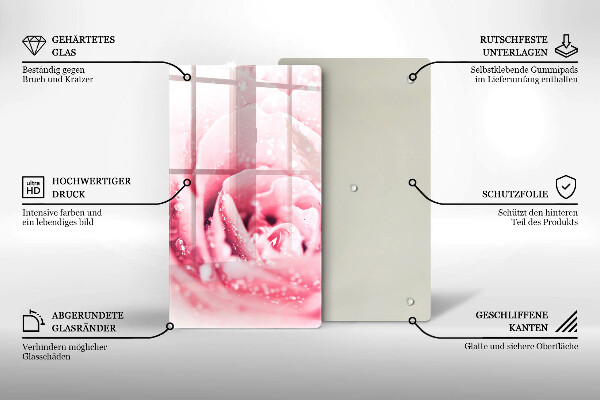 Skleněná deska do kuchyně Kapky rosy a květ růže