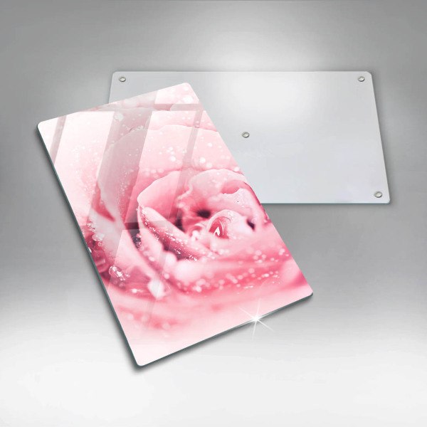Skleněná deska do kuchyně Kapky rosy a květ růže