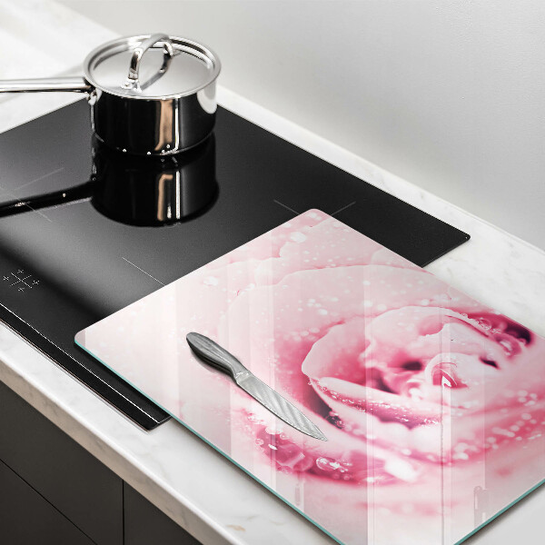 Skleněná deska do kuchyně Kapky rosy a květ růže