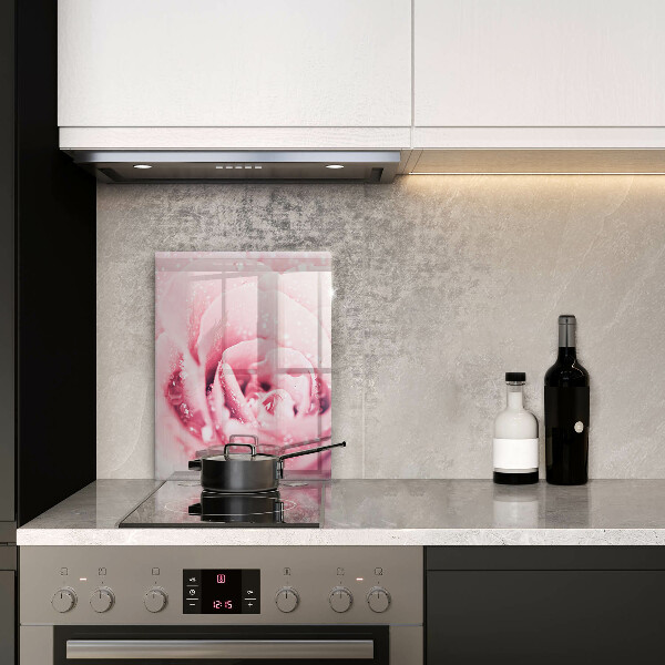 Skleněná deska do kuchyně Kapky rosy a květ růže