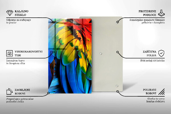 Skleněná deska do kuchyně Barevné papouščí peří