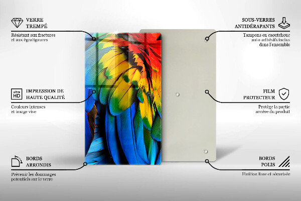 Skleněná deska do kuchyně Barevné papouščí peří