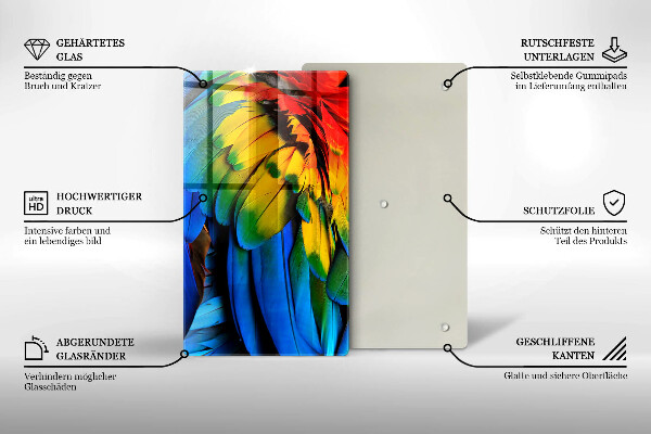 Skleněná deska do kuchyně Barevné papouščí peří