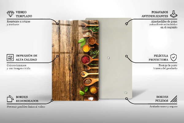 Skleněná deska do kuchyně Dřevěné lžíce koření