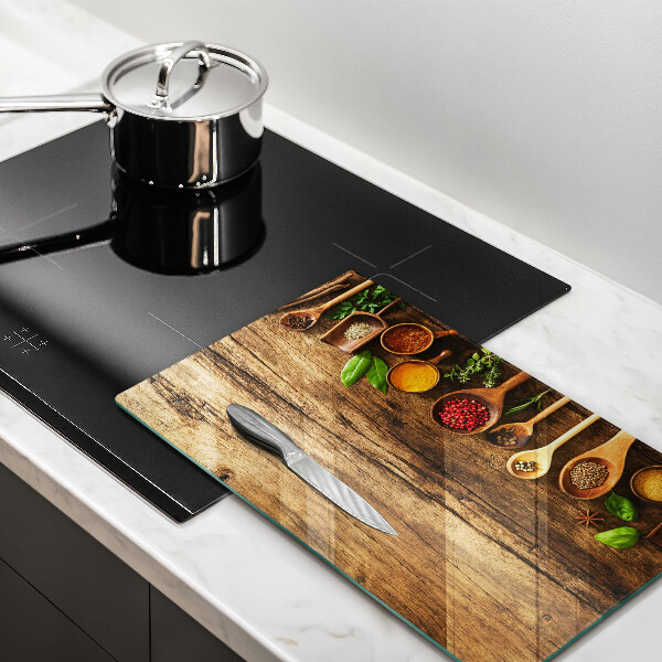 Skleněná deska do kuchyně Dřevěné lžíce koření