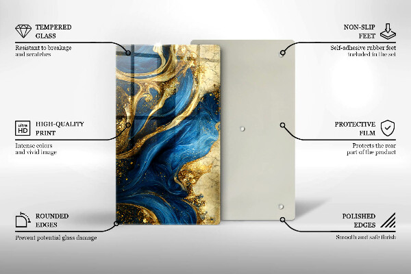 Skleněná deska do kuchyně Modrý a zlatý mramor